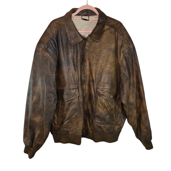 Vtg 80s Members Only Leather Bomber Jacket XL Made in Korea WWII Plane Lining - Picture 1 of 16